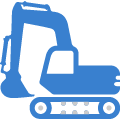 blue icon of bulldozer