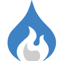blue and white icon of flame