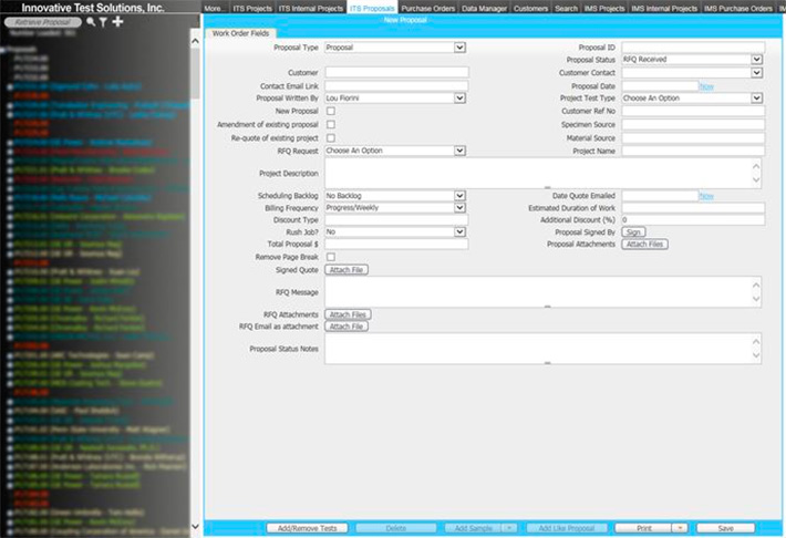 screenshot of lims software