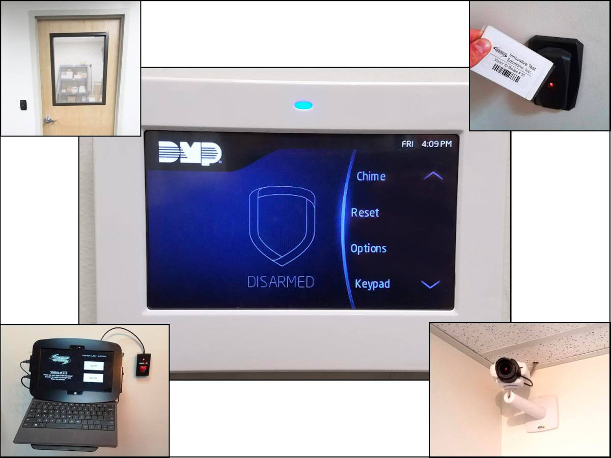 Security features that ITS has implemented for visitors and staff like security cameras, key cards, and digital keypads.