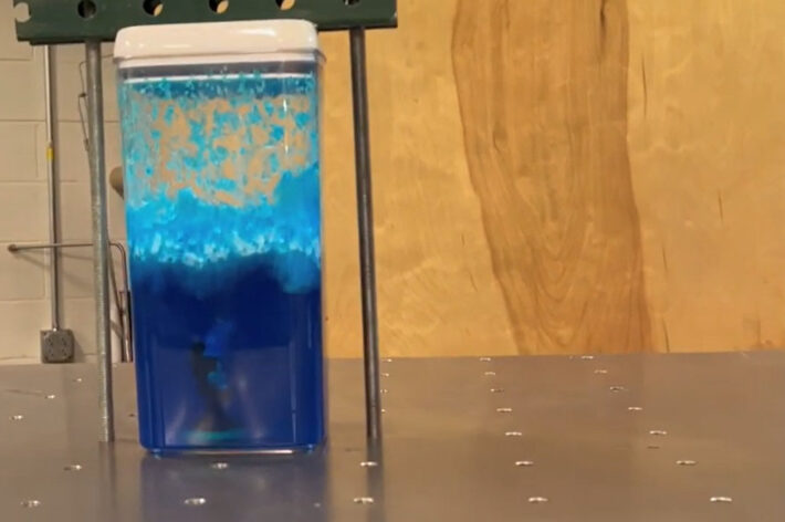 example of structure change using Jell-O that is observed during vibration testing part of an educational video series
