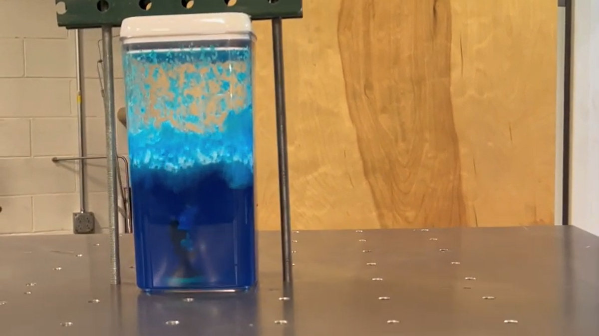 example of structure change using Jell-O that is observed during vibration testing part of an educational video series