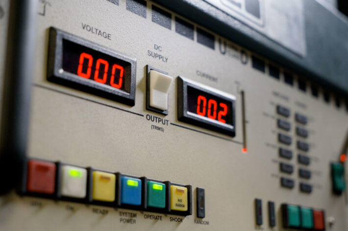 Closeup for panel for vibration testing to National Aerospace Standard (NAS) for fasteners of nuts and bolts.