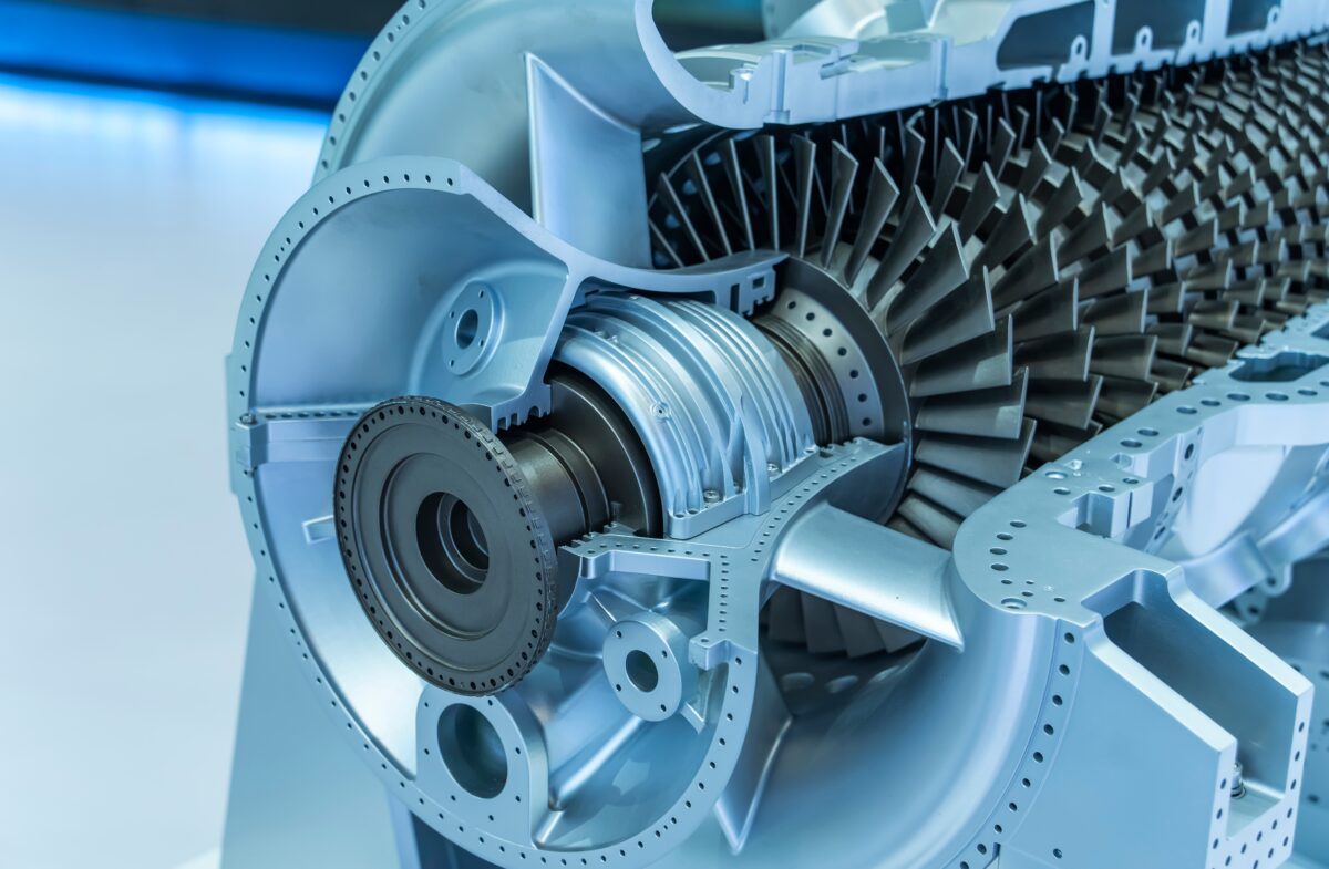 A close-up view of a turbine engine