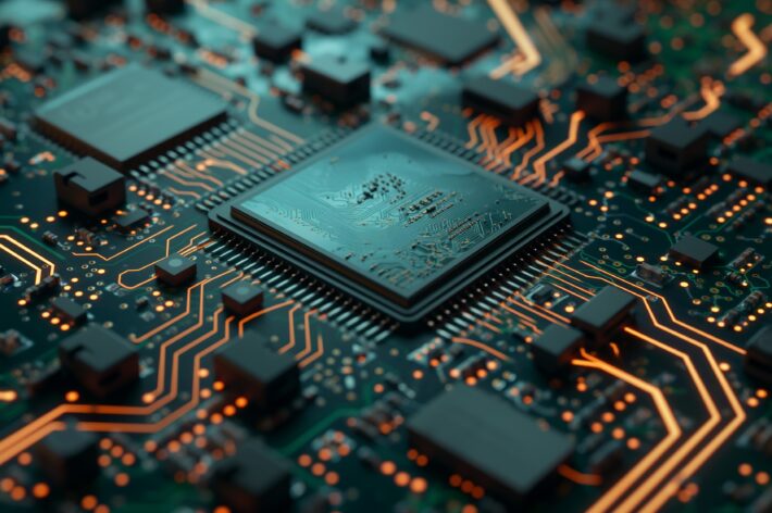 A closeup view of electronic components before undergoing vibration testing